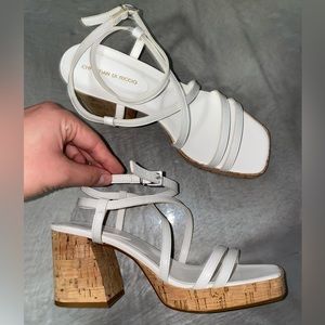 Never worn! Size 10 White chunky cork heel sandals.